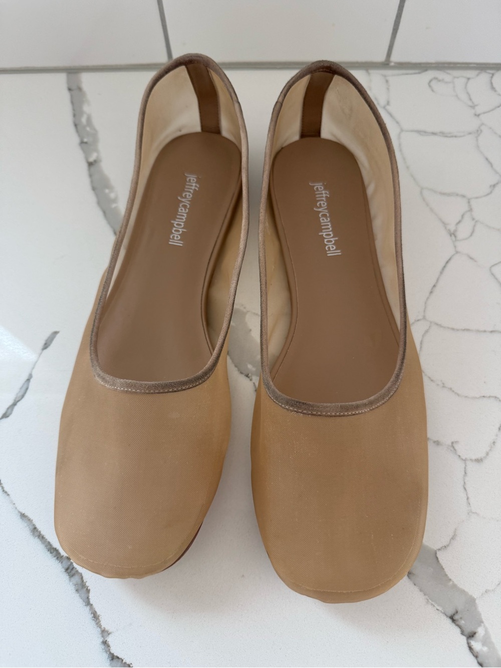 Jeffrey Campbell Nude Mesh Muse Square-Toe Ballet Flats